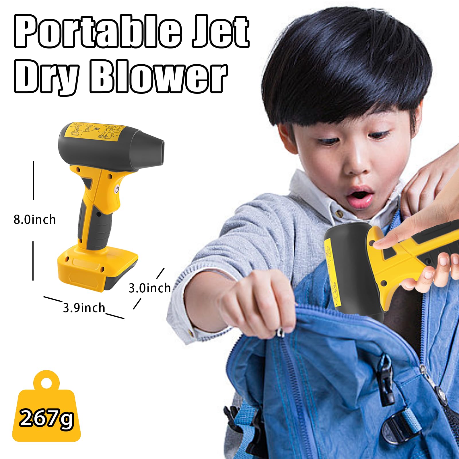 Mini ventilateur turbo pour batterie Dewalt 18 V - Mini ventilateur industriel à 4 vitesses - Pour le nettoyage, le séchage des cheveux, la voiture, le camping (sans batterie)