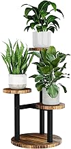 Bamworld Wooden Flower Stand, Plant Stand, Plant Shelf, Flower Shelf, Small Metal for Terrace, Garden, Balcony, Living Room, Bedroom (3 Tiers)