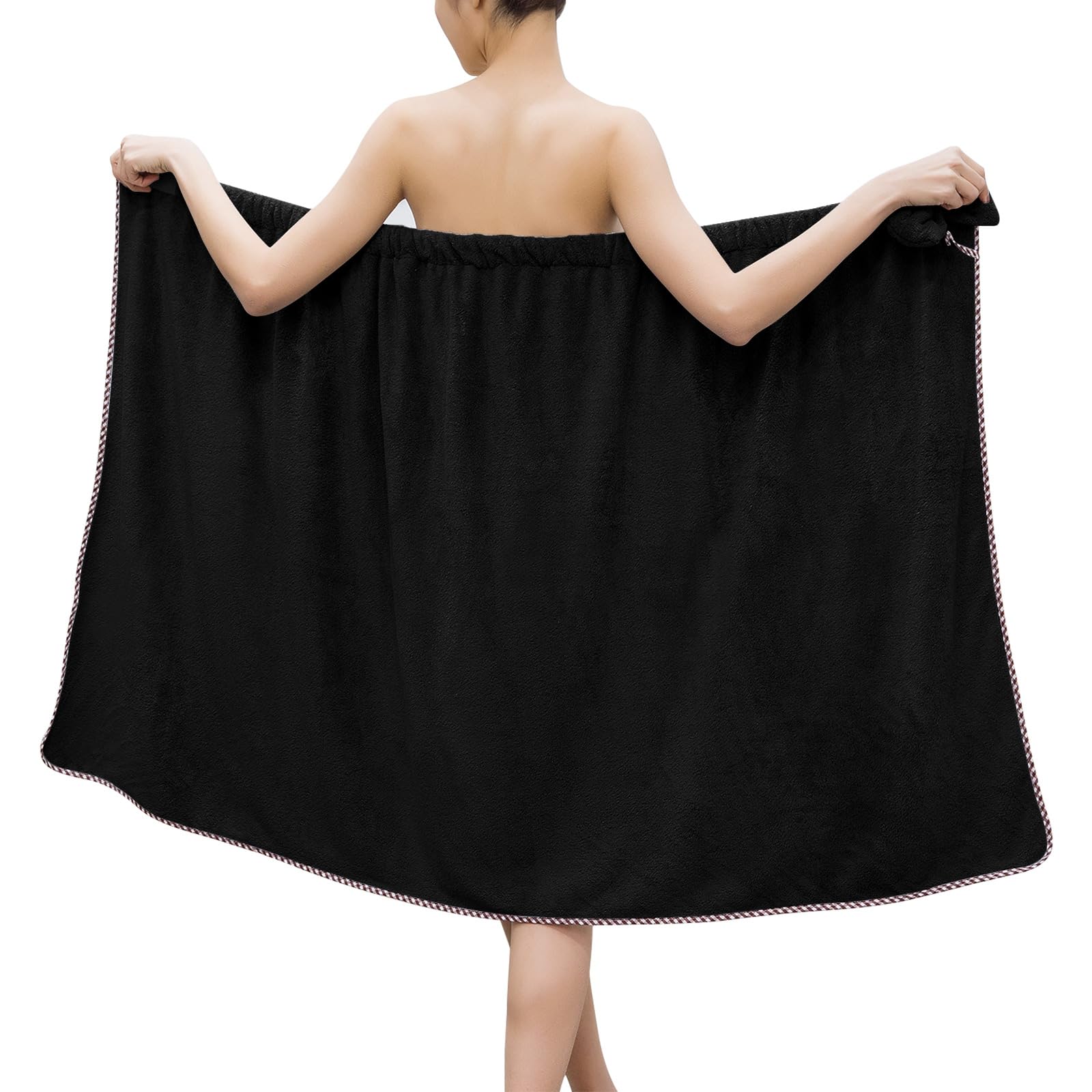 GOSCHE Towel Wrap for Women, Adjustable Shower Wrap Towel with Home Hotel Bath Towel Nightgown for Sauna Beach Pool Gym Travel - Black XL