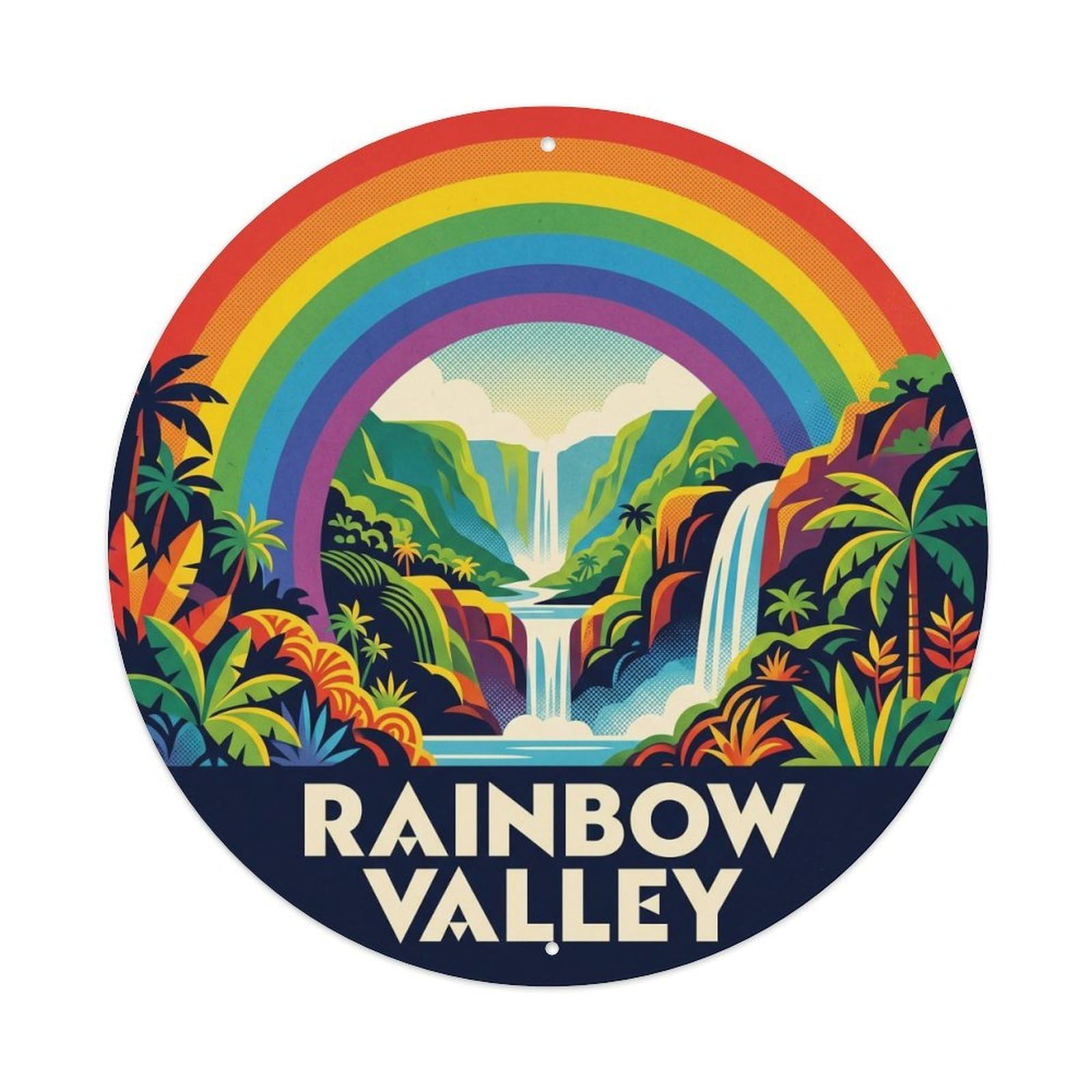Hawaii Rainbow Valley Volcanic Island Sky Coastal Metal Tin Sign