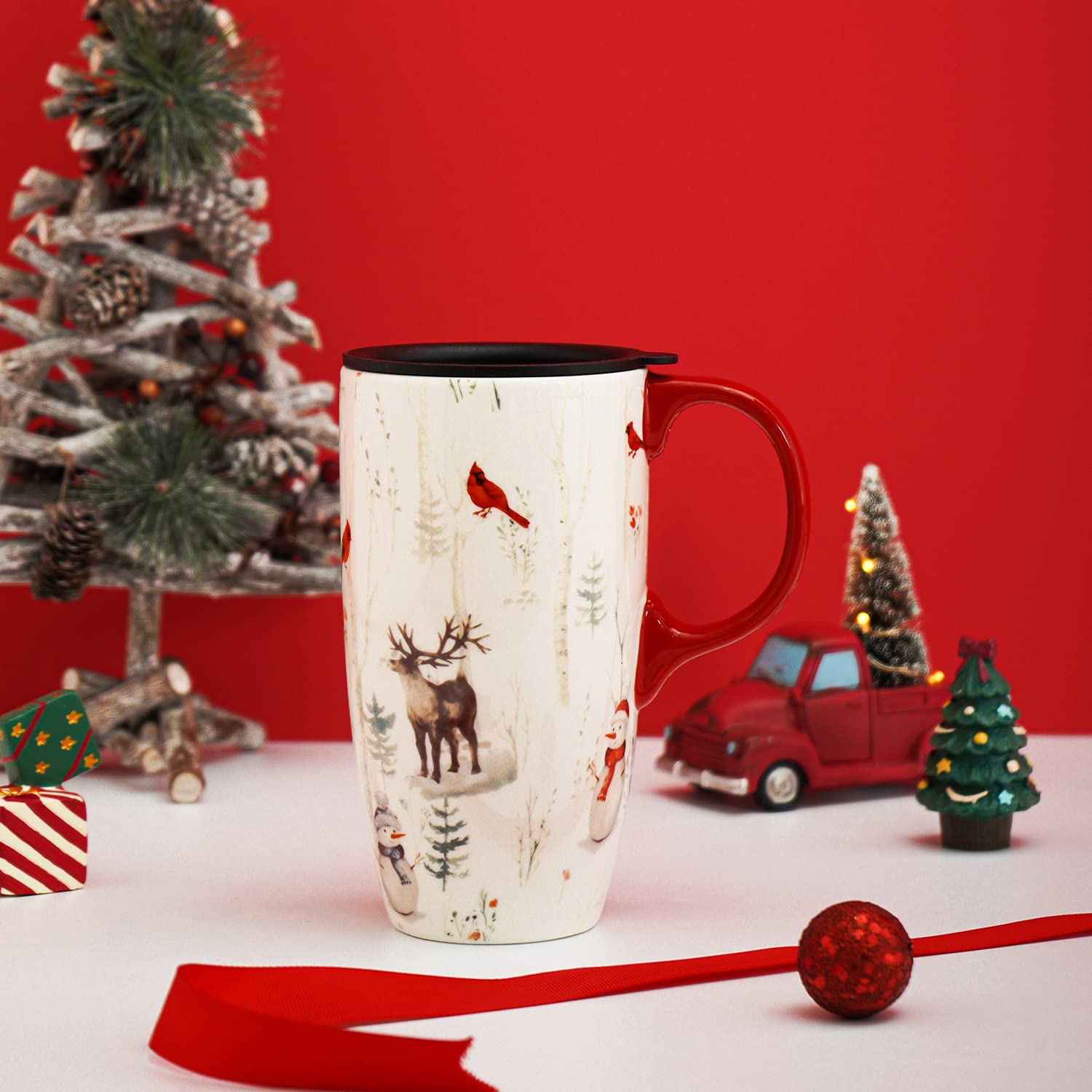 Ceramiczny kubek podróżny porcelanowy kubek do kawy z pokrywką odporną na zalanie, 480 ml