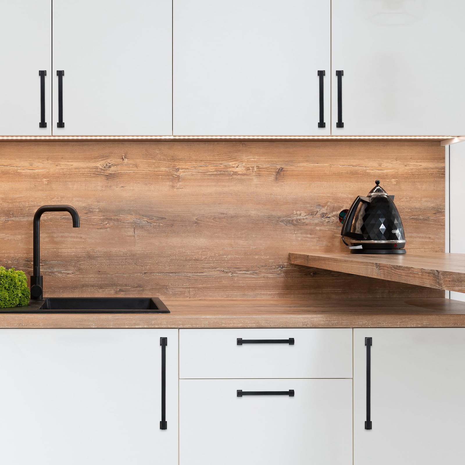 COTYKILEY Paquete de 10 manijas de gabinete color negro mate de 12.6 pulgadas (320 mm), tiradores de gabinete de cocina, manijas de puerta de gabinete, accesorios de gabinete de cocina, cajones y