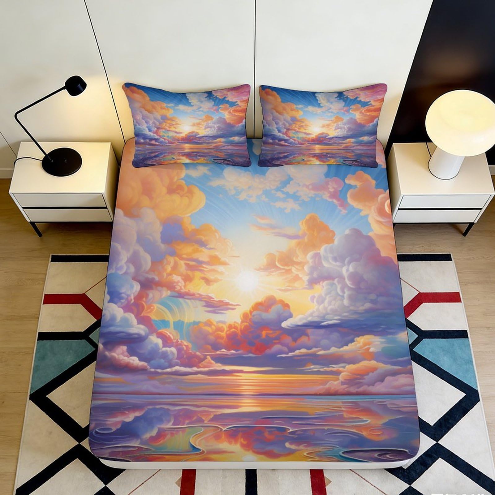 Pnayamiorkfel Style-9 3D Printed Sunset Cloud Fitted Sheet Microfiber Soft Artistic Ocean Bed Sheet For Bedroom Guest Room Decor 90X200x25cm