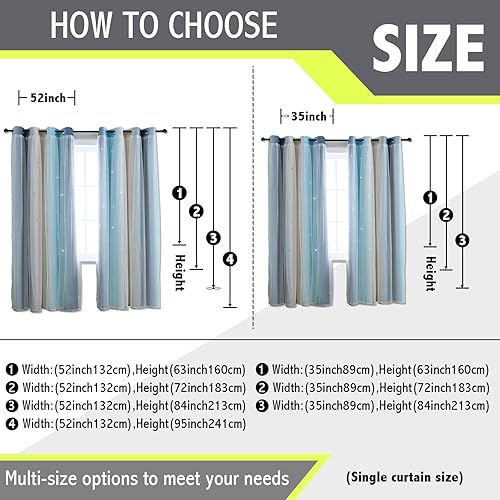 Miniatura 2 de Anytime Cortinas con recortes de estrellas para habitación de niñas, cortinas negras para ventanas (azul, 1 panel, 52 pulgadas de ancho x 63