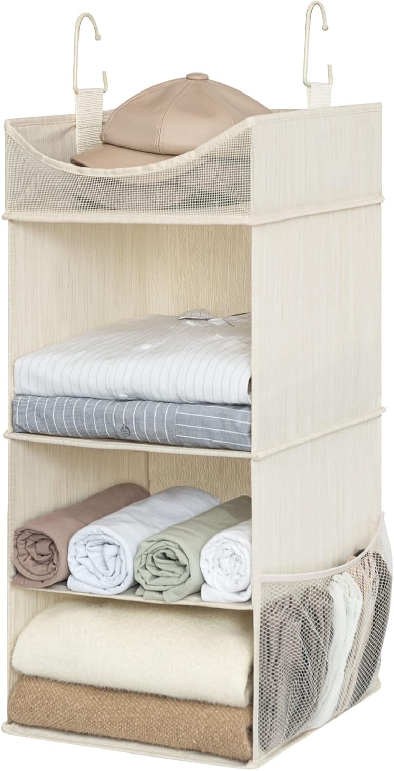 StorageWorks 3-Shelf Hanging Closet Organizer, Adjustable Hanging Closet Organizers and Storage, 12 ¾”W x 12 ¾”D x 32”H, White & Ivory Ivory White 12 ¾”W x 12 ¾”D x 32”H