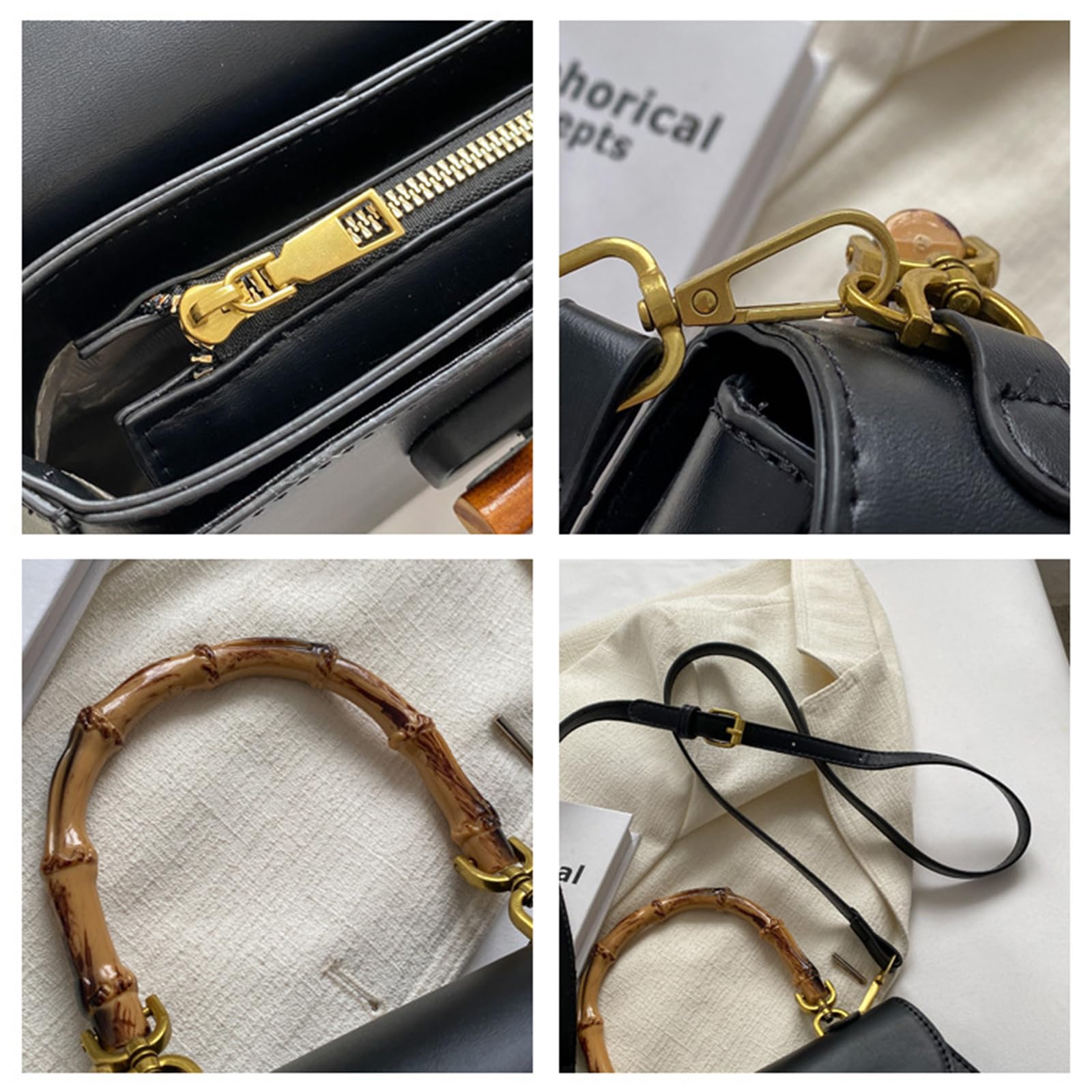 Damen-Leder-Tragetasche, Bambus-Form, Tragegriff oben, Umhängetasche, Vintage, Schultertasche
