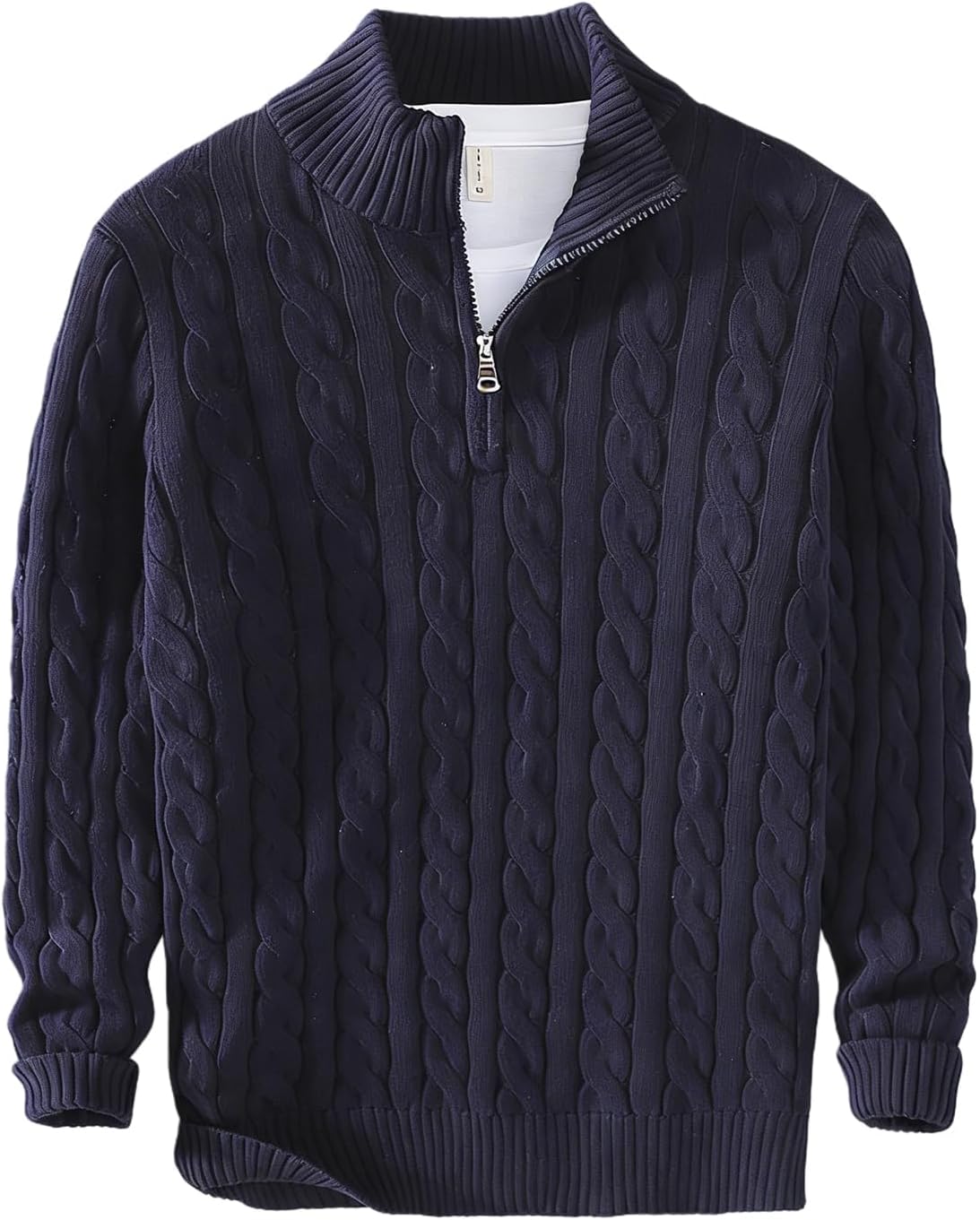 Men's Casual Knitwear, Classic Texture Slim Fit Mock, Pure Cotton Soft Thermal Polo Sweater, Quarter Zip Pullover Sweaters