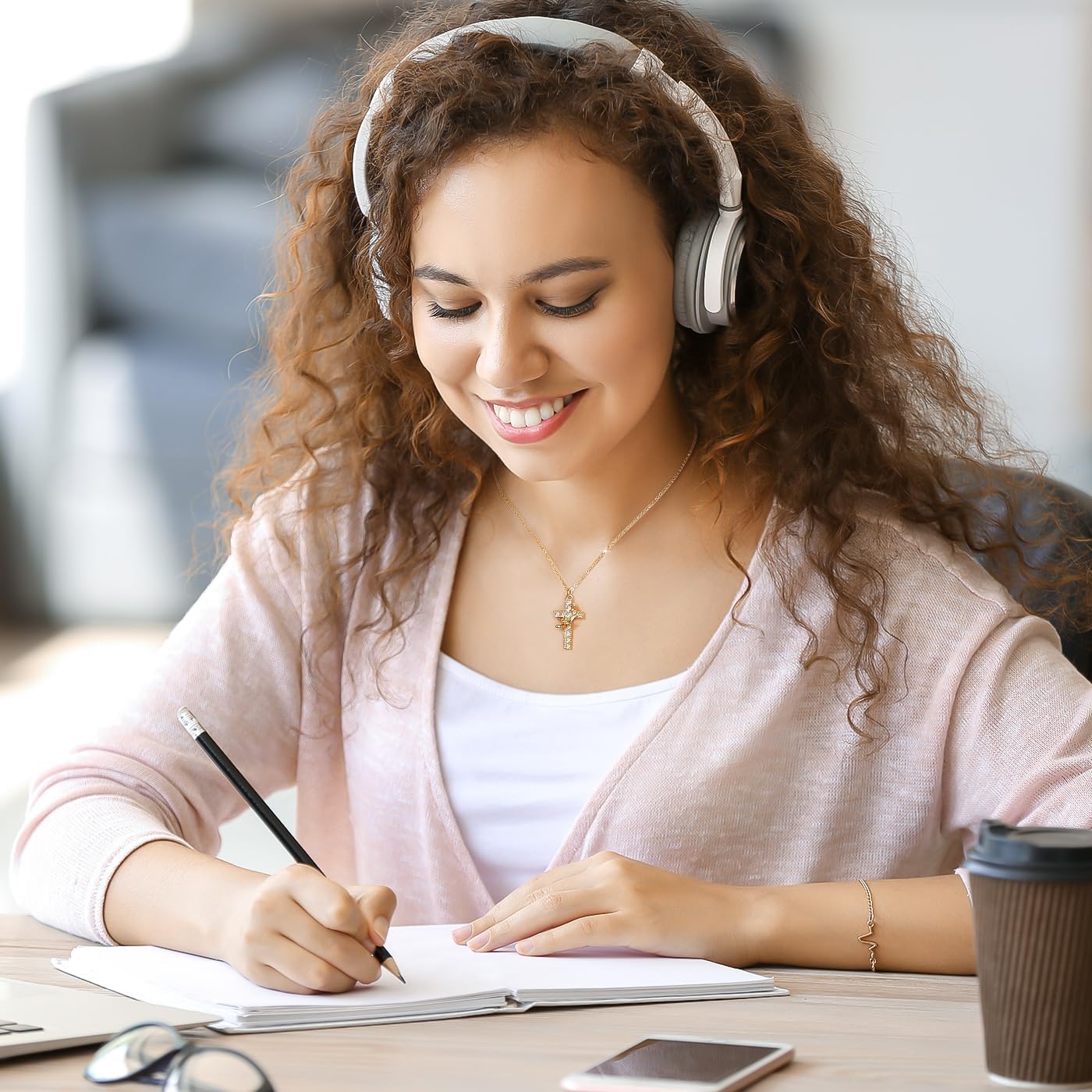 Sadkiss Cross Necklace for Women,Dainty 14k Gold Cubic Zirconia Crown Cross Pendant Necklace Non Tarnish,Handcrafted Cute Tiny Gold Jewelry-Birthday Valentine's Day Easter Day Gifts - Image 3