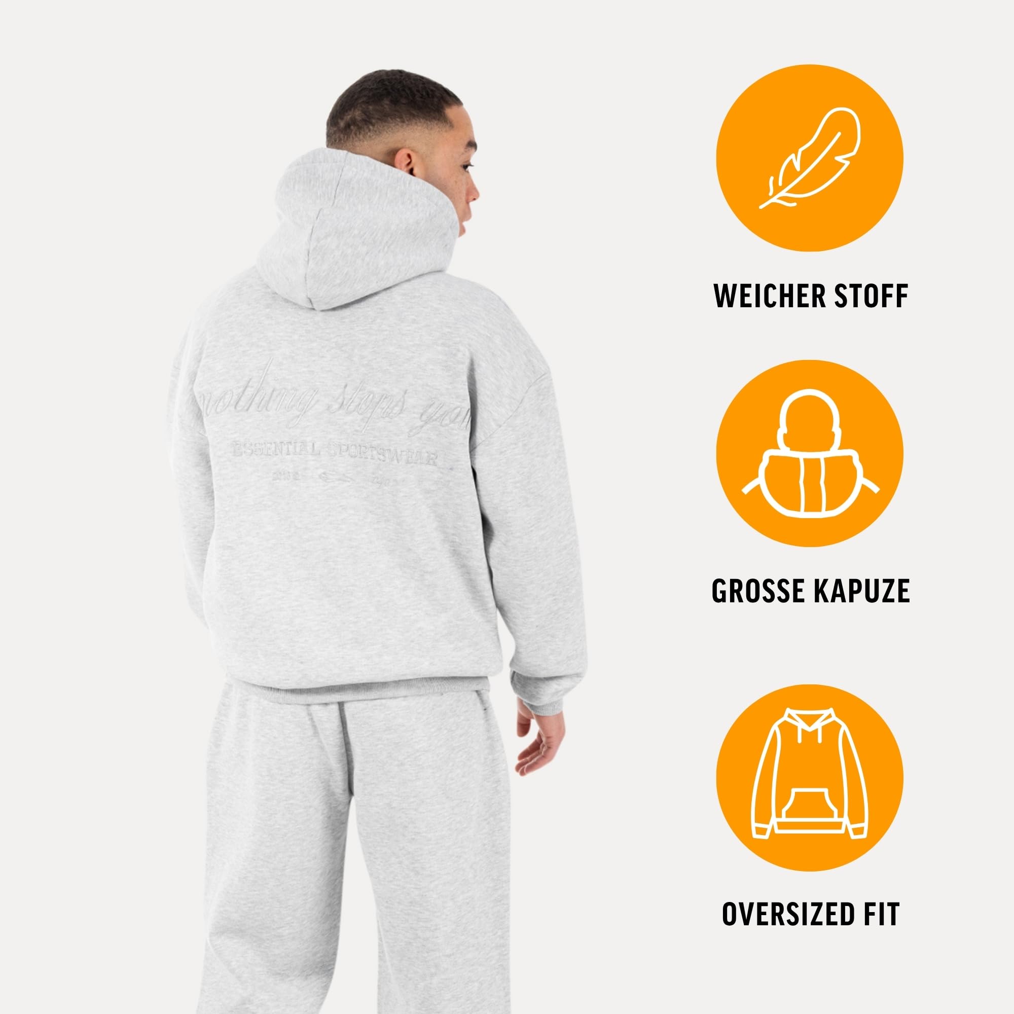 SMILODOX Hoodie Herren Kaleo, Oversize Kapuzenpullover mit Logo-Stickerei Brust & Rücken, Tunnelzug Kapuze, Kängurutasche, Rippbündchen, Urbaner Sweatshirt Style, ideal für Gym & Freizeit