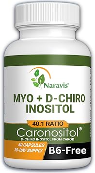 Naravis Inositol Supplement - 401 Myo-Inositol & D-Chiro Inositol with Caronositol Vegan & B6-Free, Hormone Balance & Ovarian Support, 60 Capsules, GMP Certified, Third-Party Tested