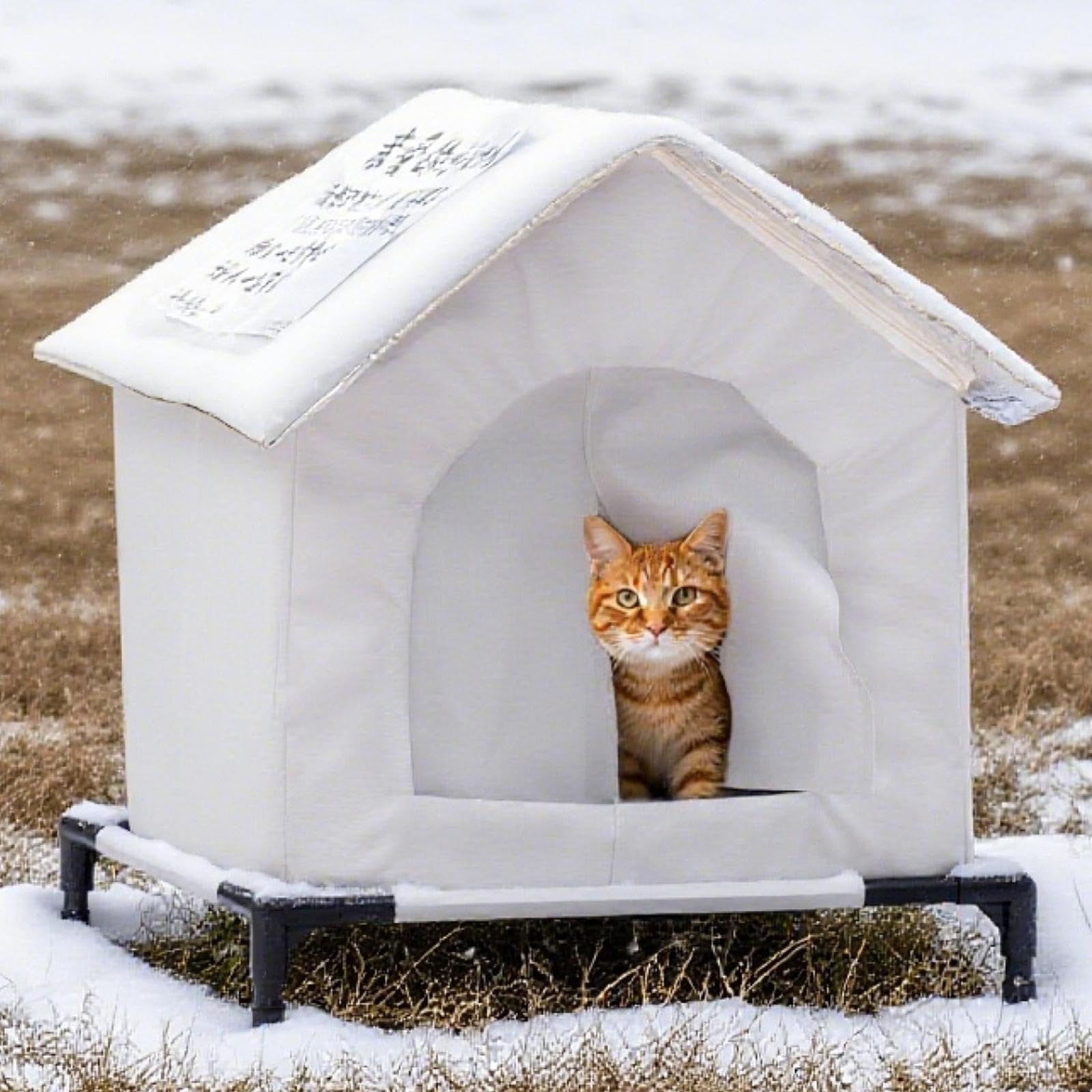 Gralara Niche pour Chat Extérieur avec avec Pieds Surélevés, Niche Isotherme Imperméable et Résistant au Vent pour Hiver, Abri pour Chats Errants et Petits Chiens, M