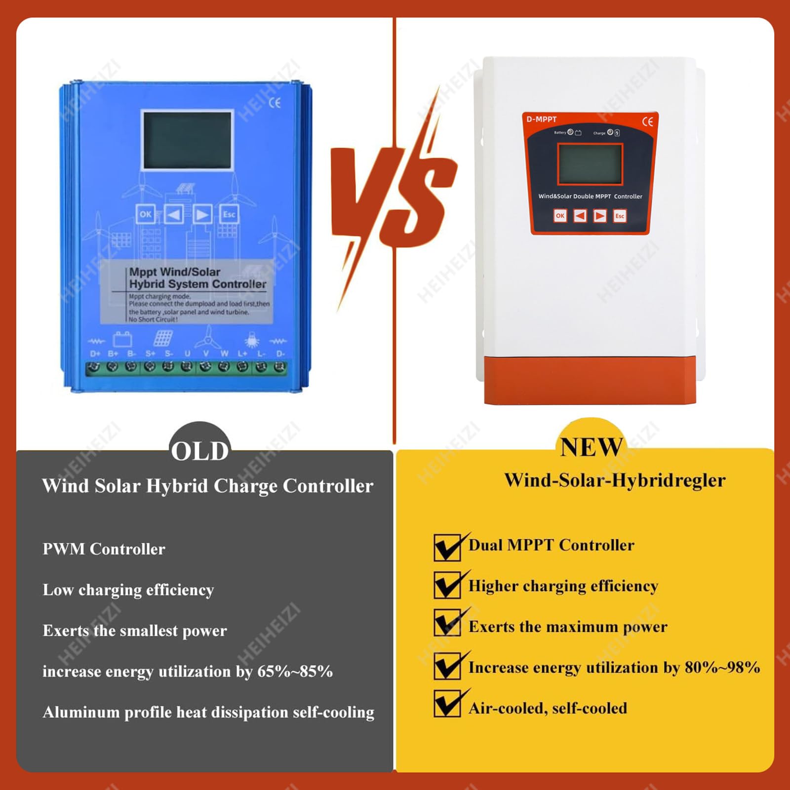 Kontroler Hybrydowych Systemów Wiatrowo-Słonecznych,Hybrydowy Kontroler ładowania MPPT Wiatrowo-Słonecznego,Automatyczna 12V/24V/48V,z Bluetooth(Wiatr<8000W,Energia Słoneczna<4000W),24V/48V Auto