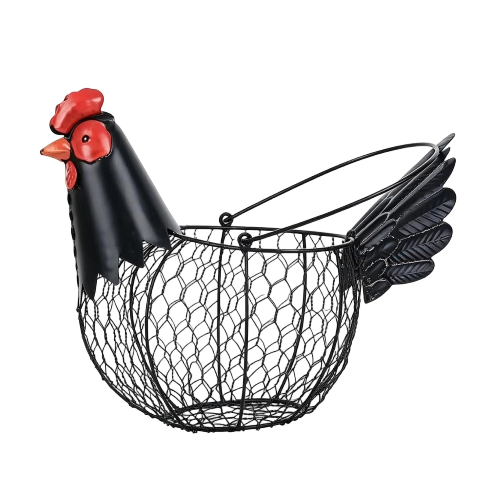Egg Basket, Egg Holder Countertop Metal Wire Baskets with Handle Eggs Collecting Basket for Gathering Vintage Rooster Chicken Shaped Kitchen Decor Countertop Holder
