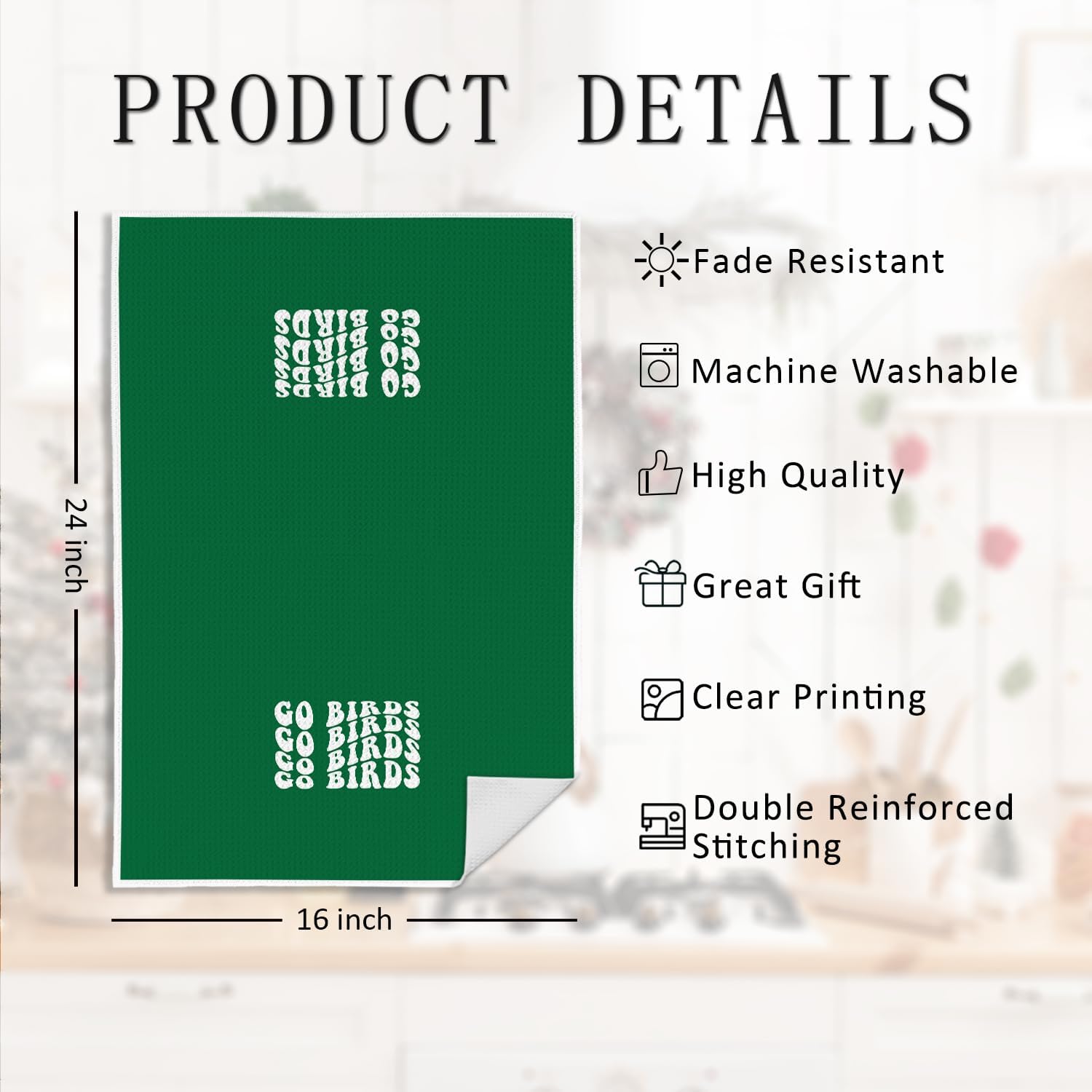 Green Go Birds Football Kitchen Towels, Football Lover Player Fan Gifts Decorative Hand Tea Towels for Bathroom, Sport Fan Gifts Dish Towel Dishcloth, 16x24 Inch - Image 7