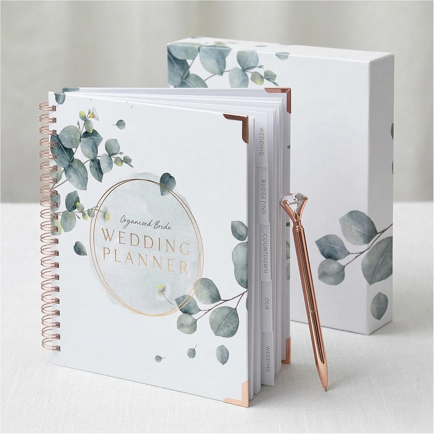 Performore Wedding Planner Book | Gift Box, Checklist & Organizer Set with Gold & Jewel Pen | Complete Bridal Planning Journal for Brides-to-Be and Engaged Couples
