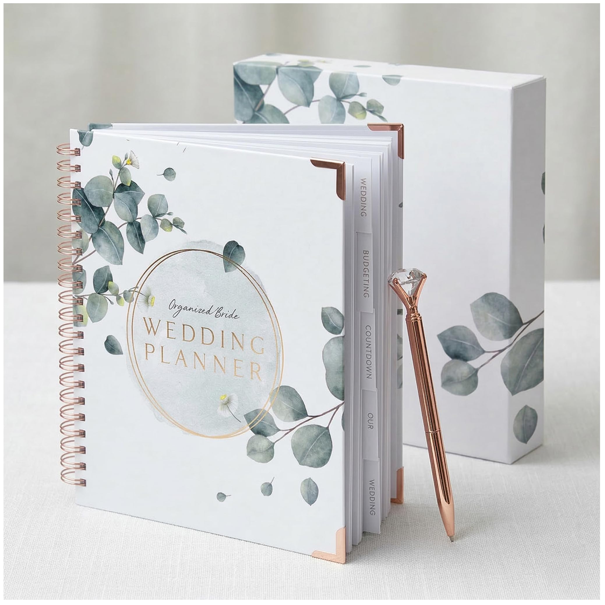 Hochzeitsplaner-Buch, Checkliste und Organizer für die Braut, Set mit Gold- und Schmuckstift, bestes Geschenk für zukünftige Braut und verlobte Paare, komplettes Brautplanungstagebuch für verlobte
