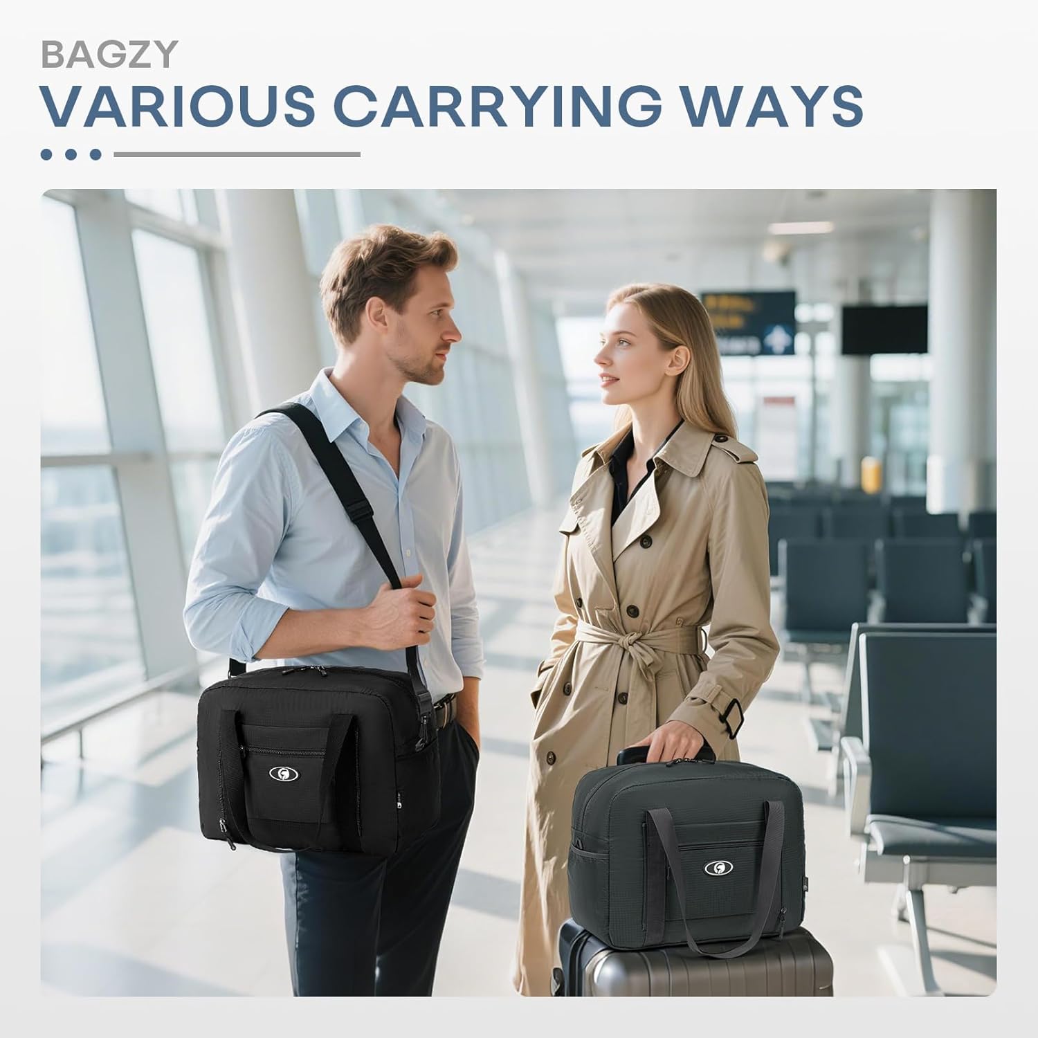 40x30x20 cm Travel Bag Foldable,Lightweight Gym Bags for Women Men,16x12x8 inch Personal Item Bag for Airlines, 25L Waterproof Travel Duffel Bags for Carry on Weekender Overnight Hospital Black - Image 2