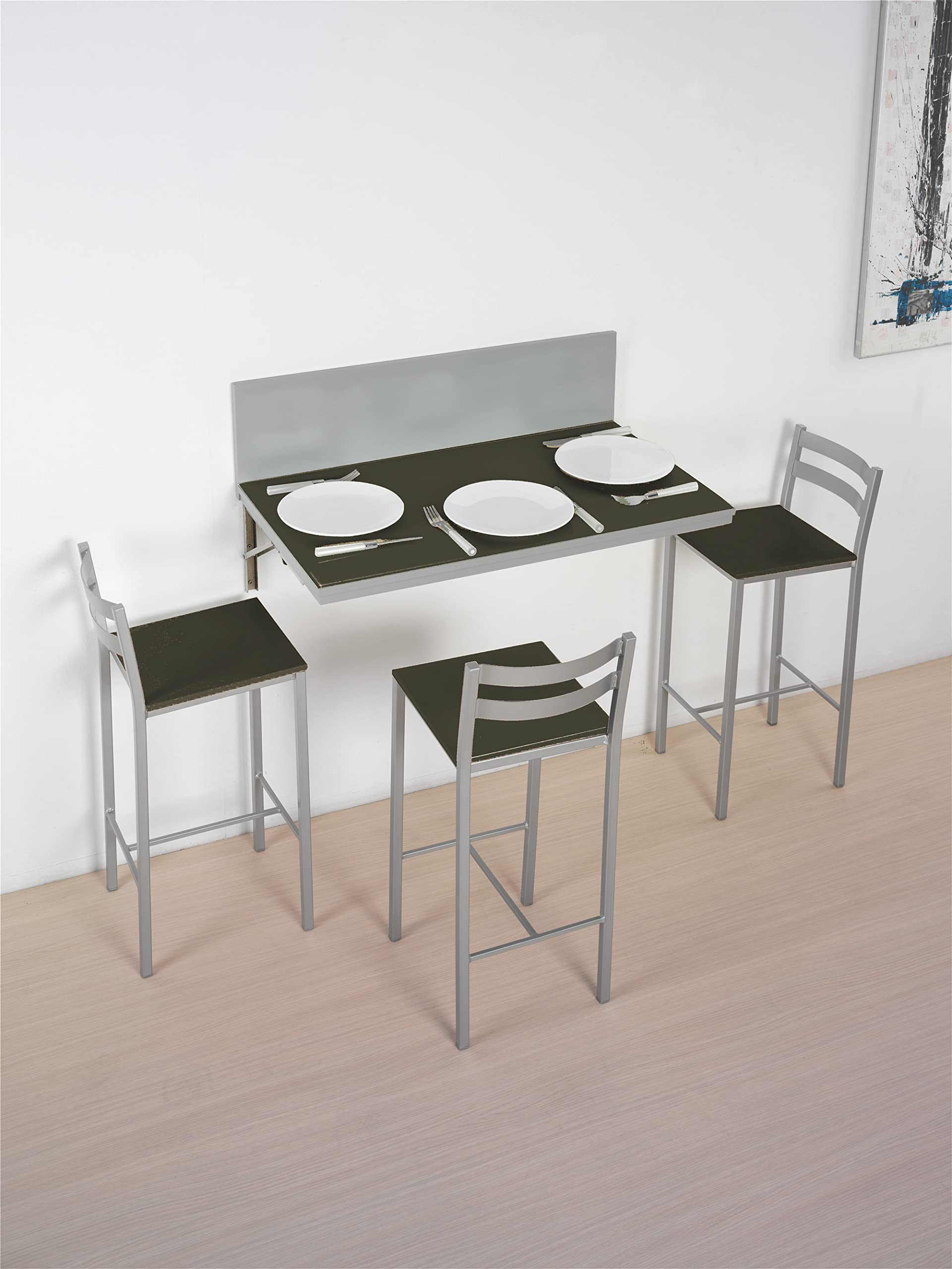 ASTIMESA Kitchen Table, Metal Glass Wood, Graphite Grey, 90x50 ó 90x30 cms