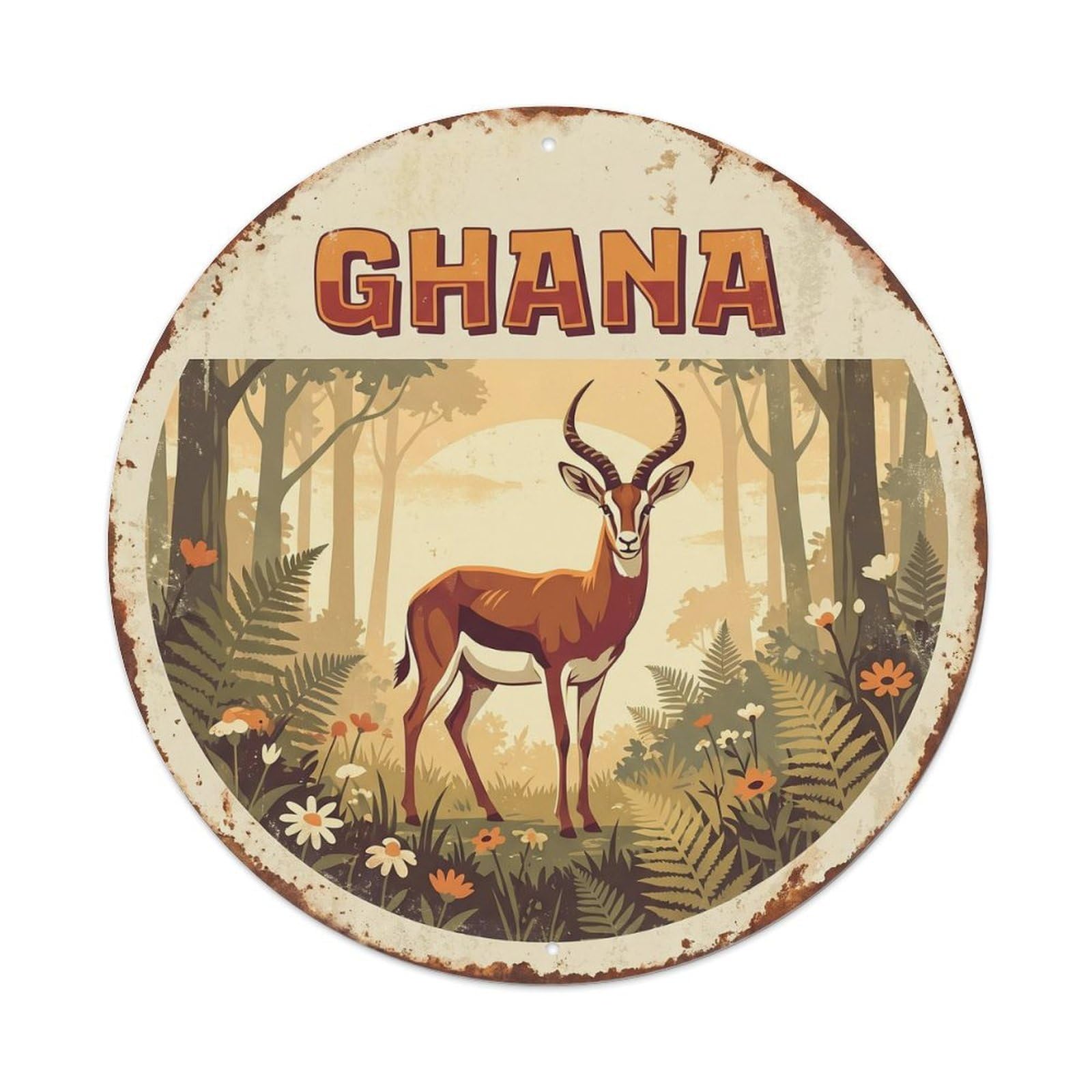 Ghana Antelope Forest Clearing Metal Tin Sign