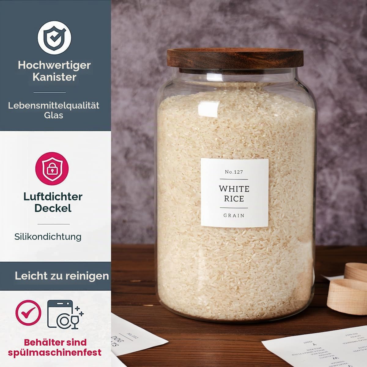 CZSZYGHBAO 2 x Große Vorratsgläser mit luftdichtem Deckel, Vorratsgläser aus Glas für Lebensmittel, Tee, Gewürze, Getreide, Eier, Mehl, Kaffee und mehr (4000 ml)