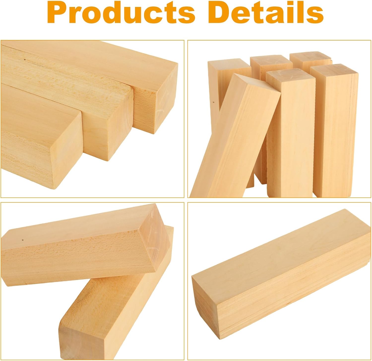 8 Pack Basswood Carving Blocks, 8x2x2 inch Unfinished Wooden Blocks for Arts, Crafts, Home, Class, Christmas DIY Supplies