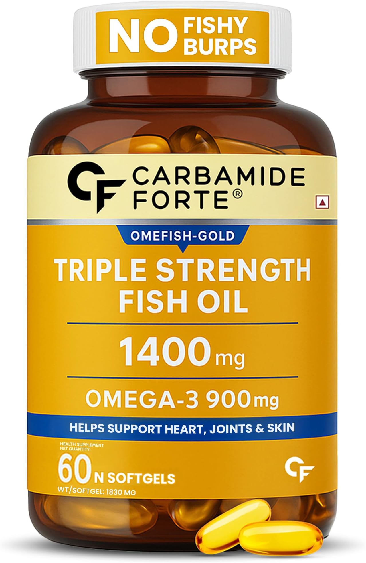 Carbamide Forte Omega 3 Fish Oil Capsules For Men And Women | Fish Oil Omega 3 Supplement Supports Heart, Joint & Skin | 60 Triple Strength Capsules