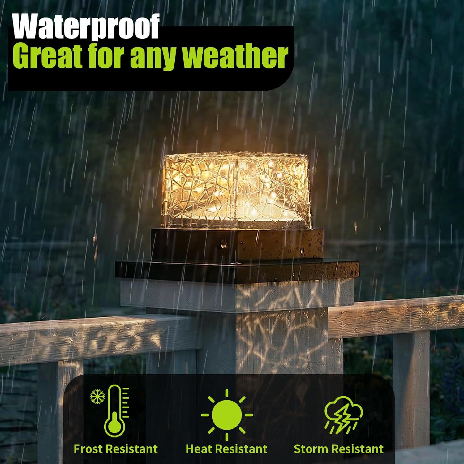 8 Pack Solar Post Cap Lights with Firefly String Lights, 2 Modes Warm White & Flickering, Waterproof Fence Post Solar Lights for 4x4 5x5 6x6 Vinyl/Wood Posts, Outdoor Yard Deck Patio Porch Decoration