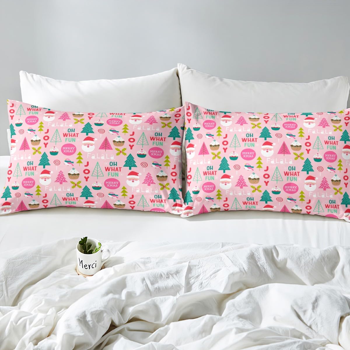 Weihnachtliches Bettwäsche-Set Queen Size – Spannbettlaken, Flat Sheet & Kissenbezüge, Für Kinder & Teens