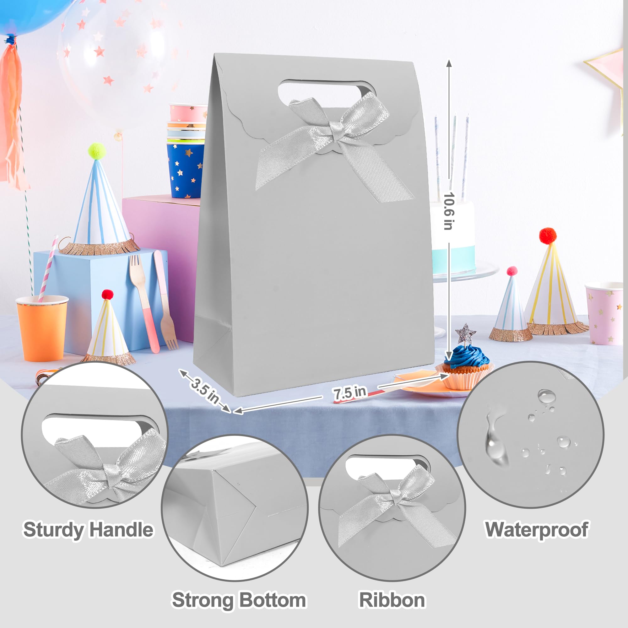 Patdefie Gift bags 4pcs Medium Size 7×4×10 inch Gift Bags with Handles For Party,Birthday,Favor,Weddings,Other Occasion (silver)