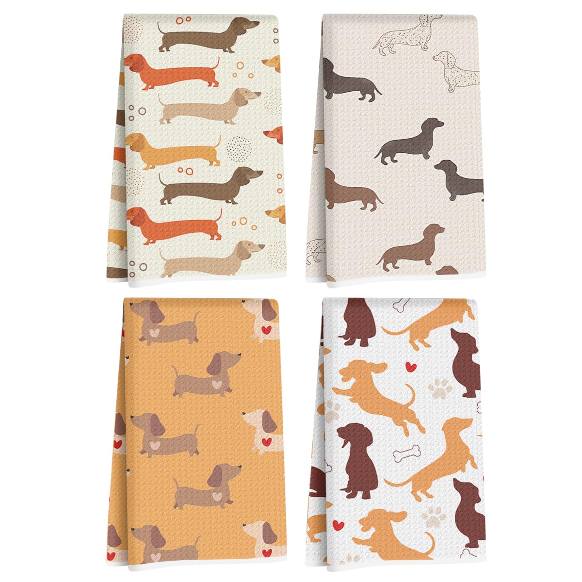4 Pcs Cute Dachshund Kitchen Towels, Dachshund Gifts Reusable Dish Towels 3