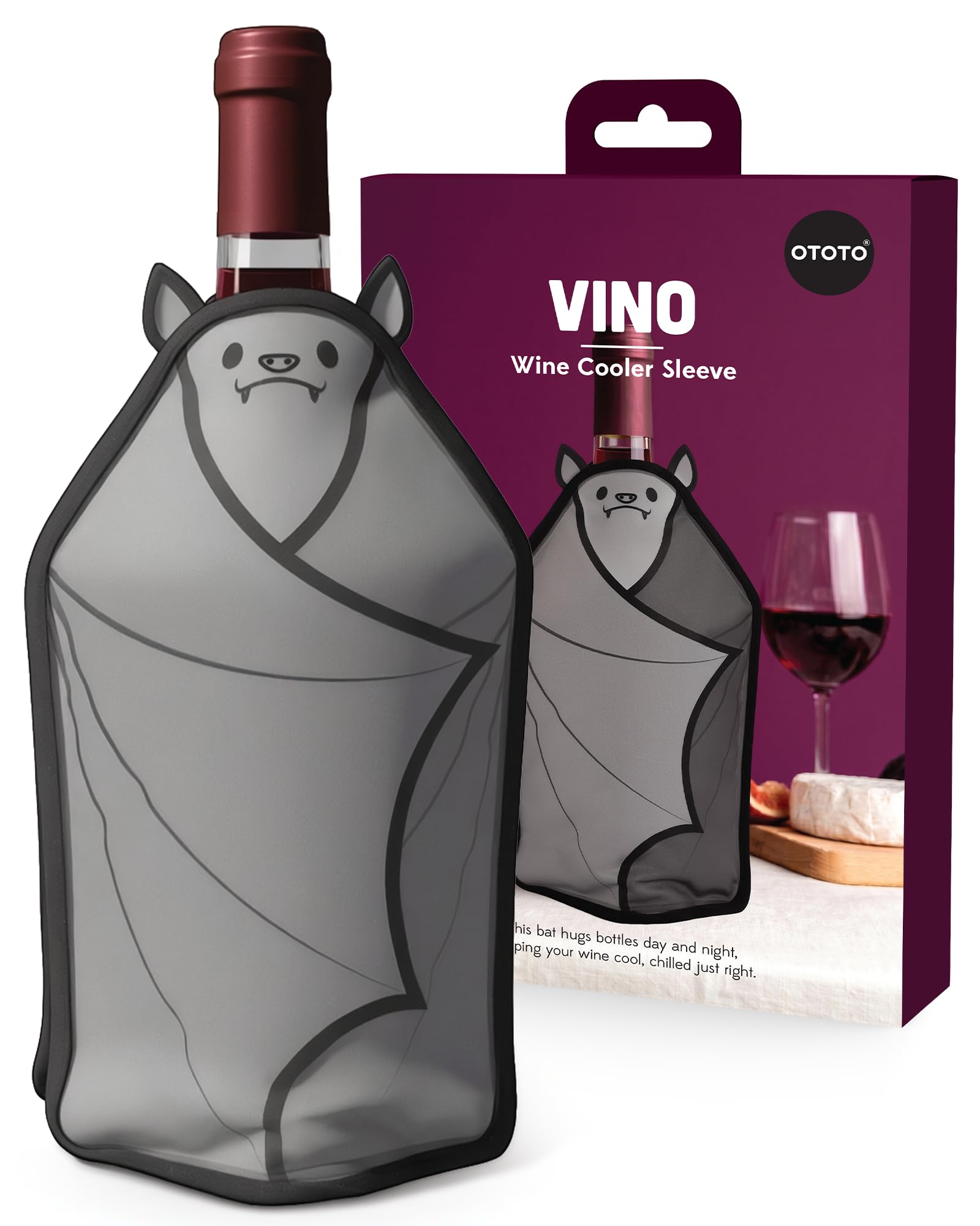 OTOTO Vino Wine Cooler Sleeve - Bat Cooler Sleeve for Wine Bottles &amp; Glass Bottles, Reusable Bottle Cooler Sleeve, Halloween Spooky Gifts, Gothic Gifts, Unique Kitchen Gadgets