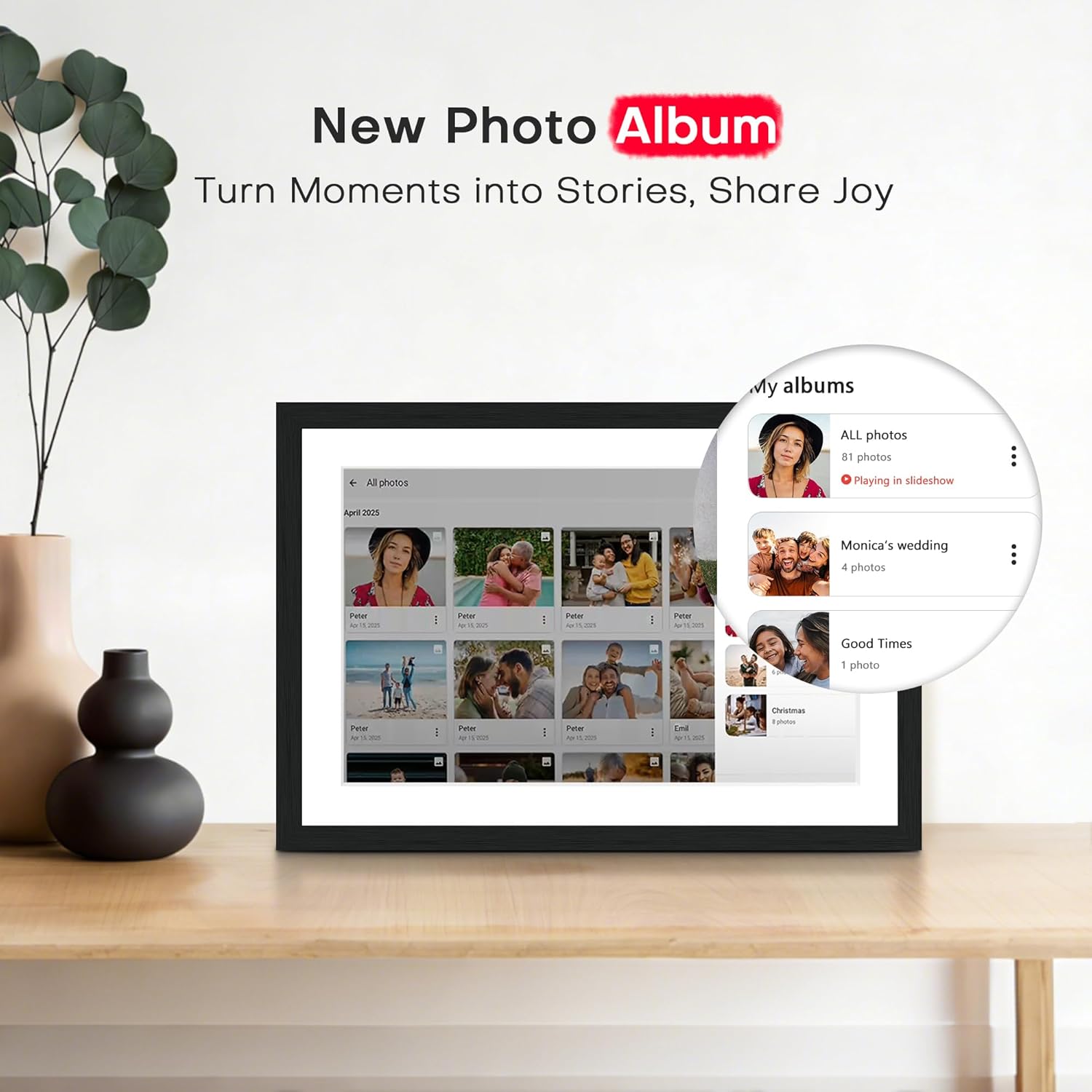 Digital Picture Frame, 10.1 inch Frameo Digital Frame WiFi, 1280 * 800 IPS HD Touchscreen, 32GB Storage, Instant Share Photo Video, Gifts for Mom, House Warming (10.1" Black Woodgrain 32GB)