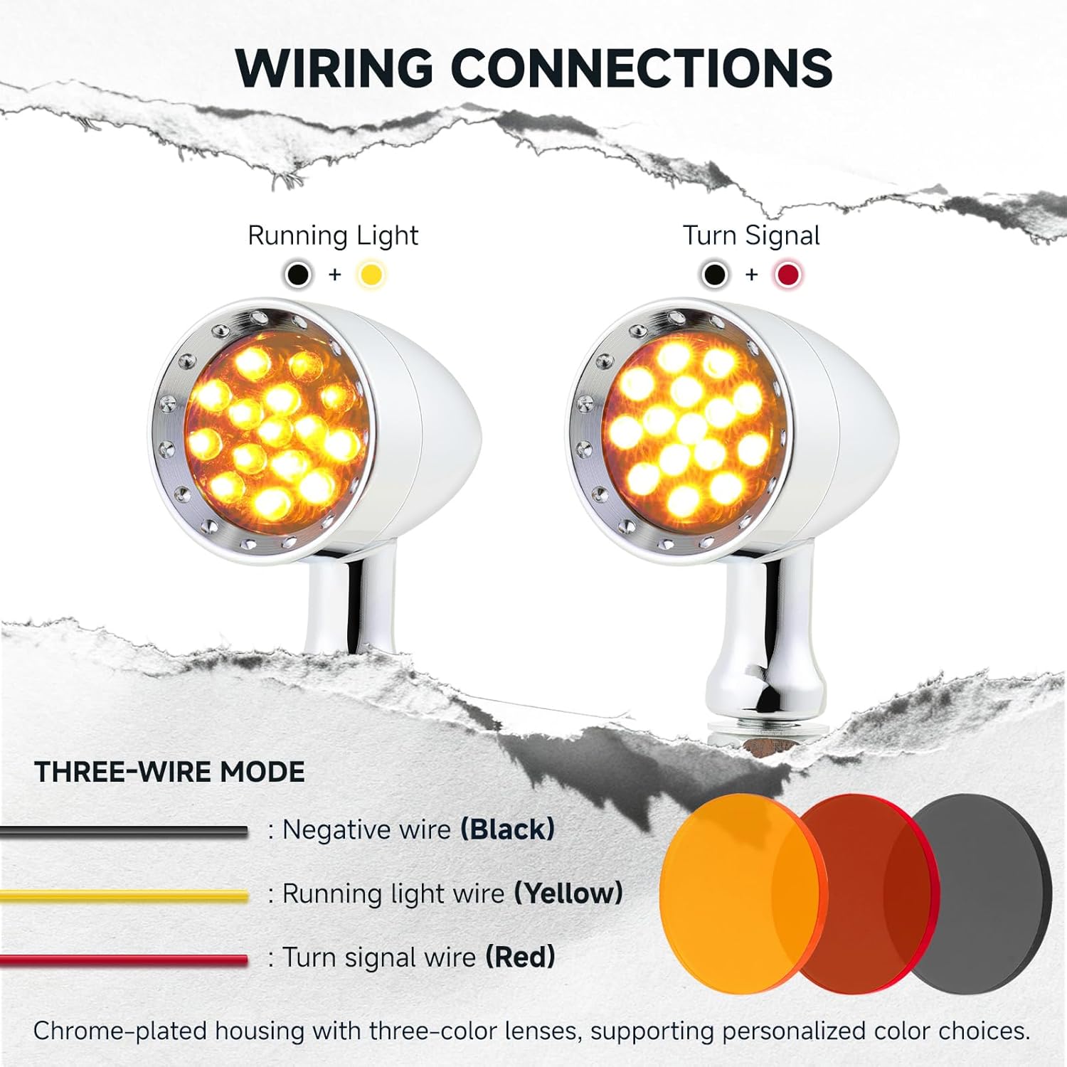 Rich Choices 2pcs Chrome 15 LED Motorcycle Stop Brake Running Turn Signal Indicator Amber Lights For Harley Honda Chopper (Chrome-Amber Light)