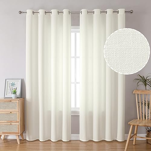 BGment Cortinas de lino sintético de 95 pulgadas de largo, juego de 2 paneles, cortinas largas para sala de estar, cortinas largas de arpillera con
