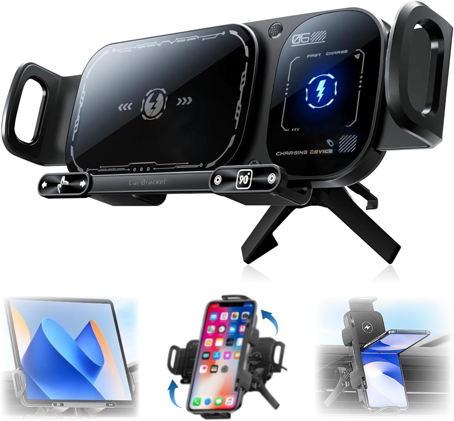 Wireless Charging Rotating Car Mount,360° Rotation,High Intelligent Mobile Phone/Pad Holder,2 in 1 Auto Rotating Phone Holder,15W Fast Wireless Mount Charger with Auto Clamping(Black) Wireless Charging Rotating Car Mount,360° Rotation,High Intelligent Mobile Phone/Pad Holder,2 in 1 Auto Rotating Phone Holder,15W Fast Wireless Mount Charger with Auto Clamping(Black)