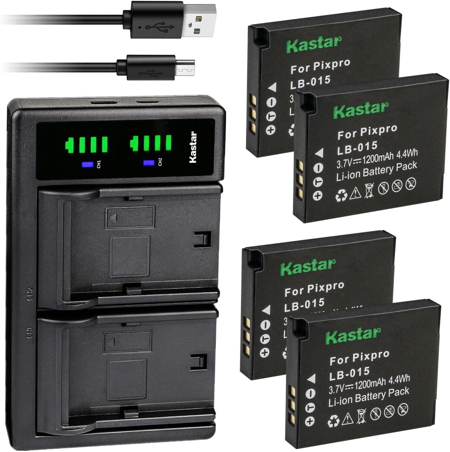 Kastar 4-Pack Battery and LTD2 USB Charger Compatible with Kokad LB-015 Rechargeable Lithium-ion Battery and Kokad PIXPRO WPZ2 Digital Camera, Kokad Pixpro WPZ2 Rugged Waterproof Action Camera