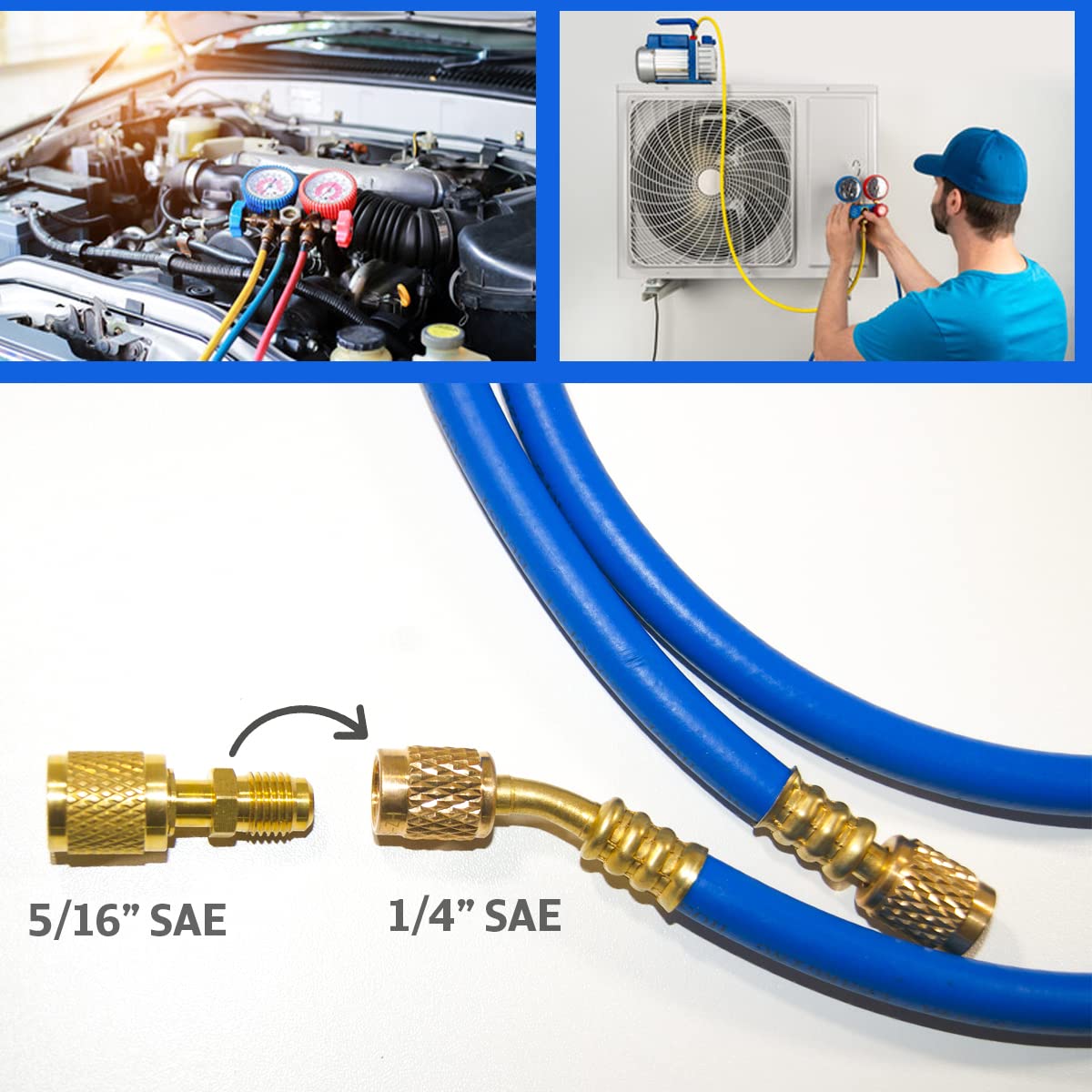 GOLDMAN SERVICE | Kit Manomètre Climatisation avec 3 Tuyaux de Recharge et Mesure de Gaz Réfrigérant Voiture AC | R410A R407C R32 R134a