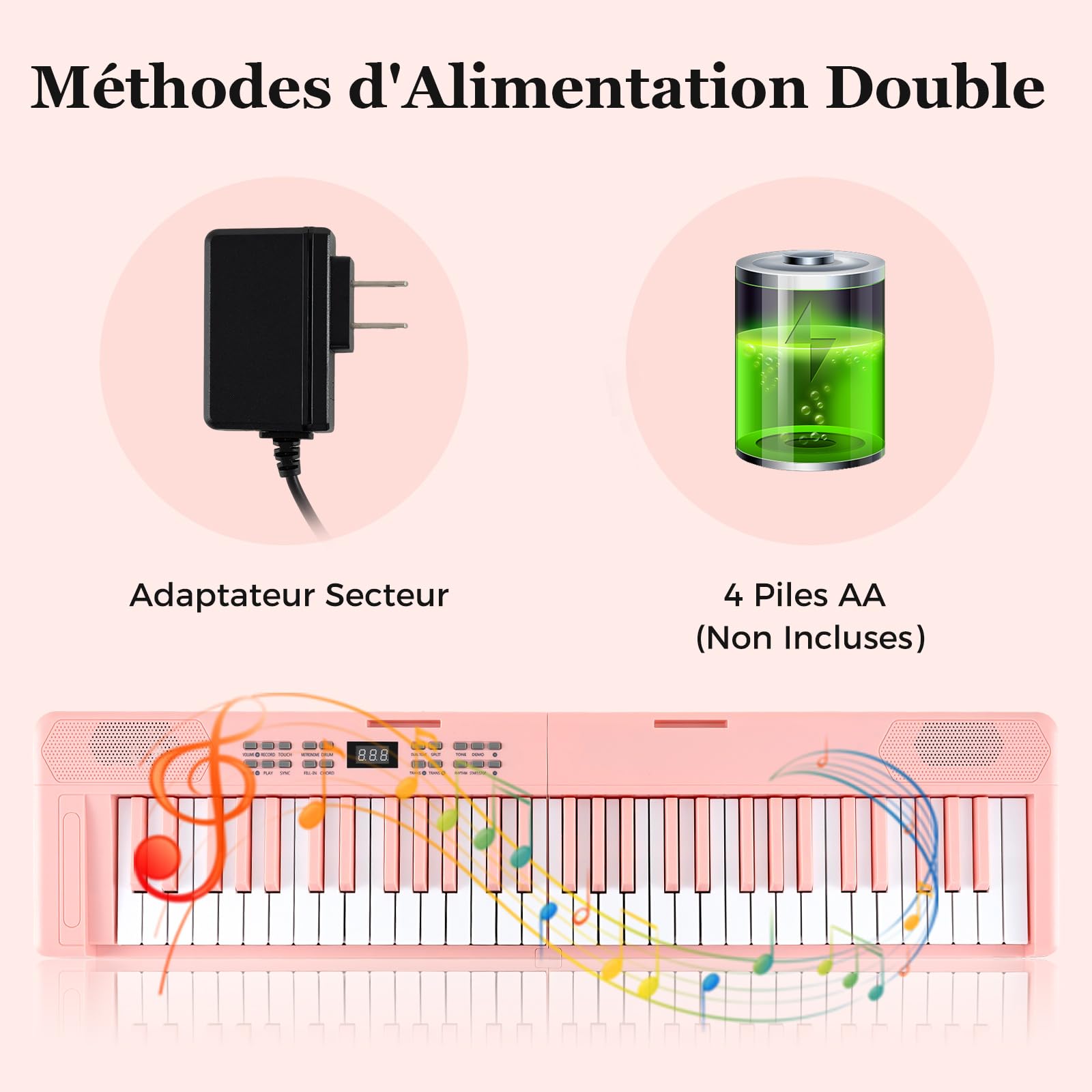 DREAMADE Piano 61 Touches Pliable, Clavier Électronique avec Fonction MIDI, Casque&Pédale de Sustain, Piano Numérique Portable avec Sac de Transport pour Débutants (Rose)