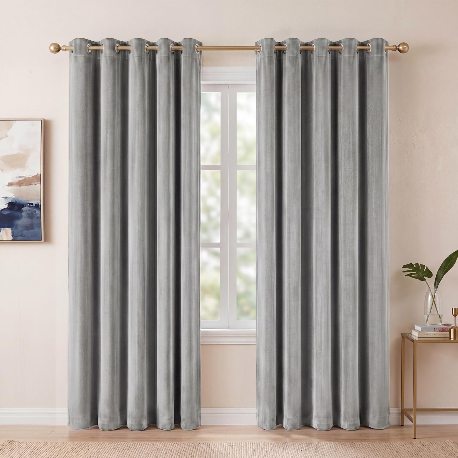 Marlow Dark Grey Velvet Blackout Curtains For Bedroom & Living Room – 66X72 Inch Thermal Insulated Eyelet Curtains With Tie Backs – Room Darkening, Machine Washable, 2 Panels, Grey