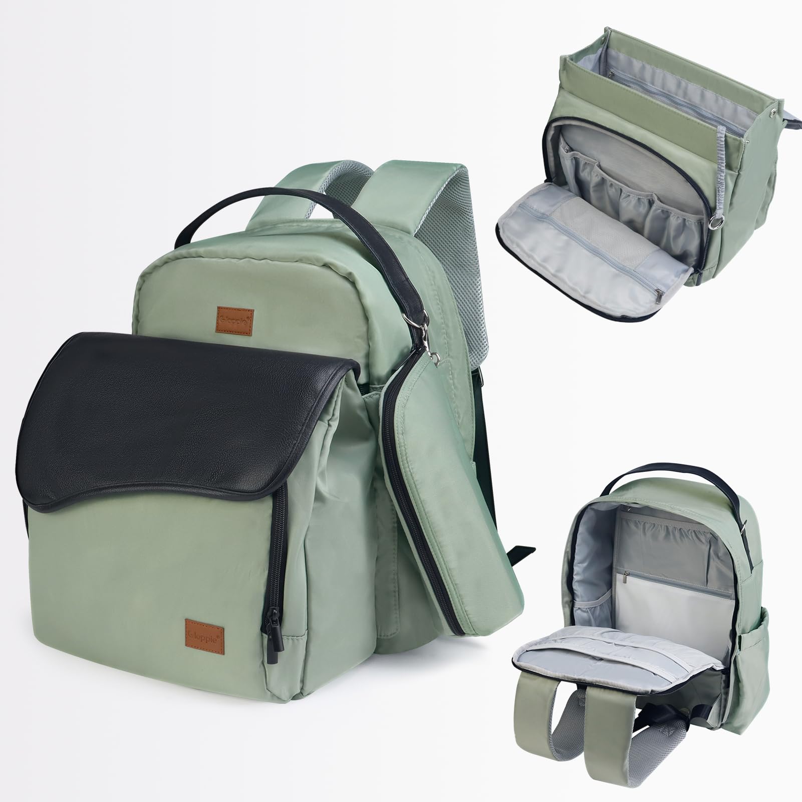Gloppie 4-in-1-Wickeltasche, großes Fassungsvermögen 47 l – Rucksack (30 l) & abnehmbarer Schultergurt (17 l) mit Wickelunterlage und Kühltasche für Babyflasche, Mutterschaft für Mama, Papa