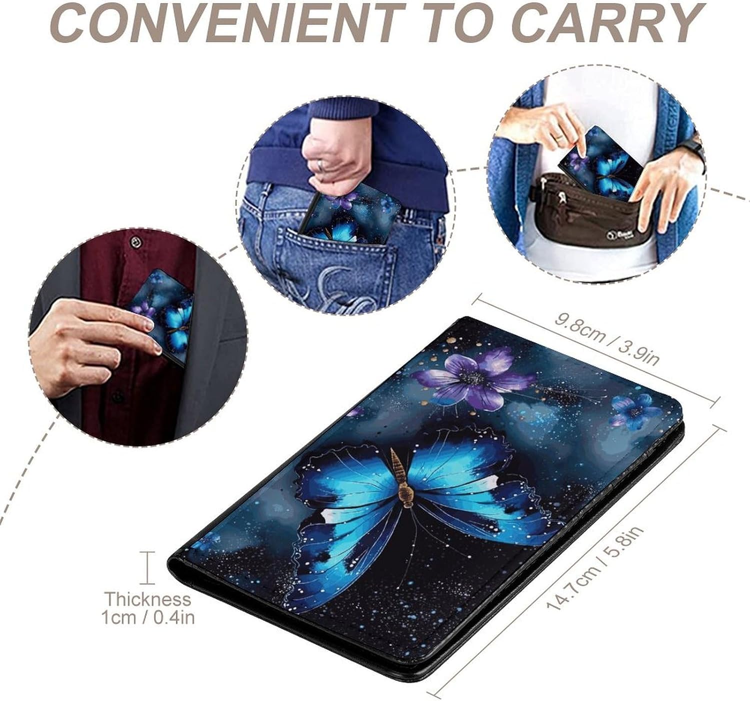 Cute Passport Holder for Travel,Personalized Multi-Functional Passport Cover with Card Slots,Slim Galaxy Blue Butterfly Printed Passport Wallet for Women Men