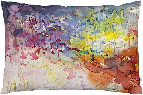 EKOBLA Funda de almohada de arte abstracto, acuarela, lienzo, color azul, amarillo, rojo, vivo, decoración de trazos lumbares, para sofá, cama,