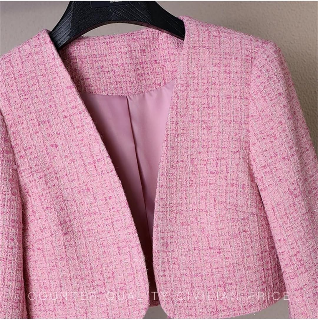 Women's Sweet Long Sleeve Short Jacket Slim High Waist Sleeveless Dress Elegant Commuter Two-Piece Set