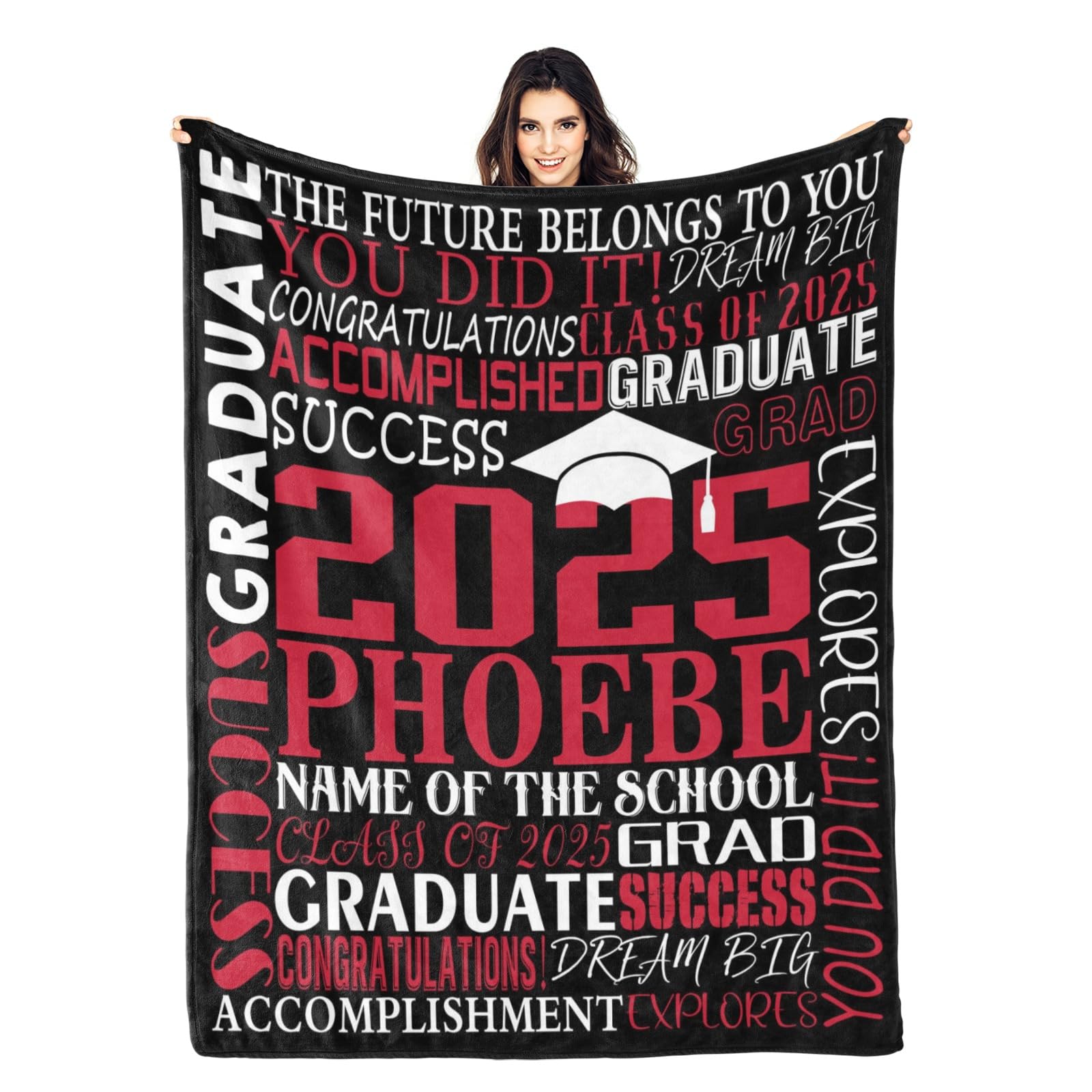 WYMLDFG Custom Graduation Blanket with Name,Personalized Class of 2025 Blanket with Name of The School for College High School Seniors Daughter Son(