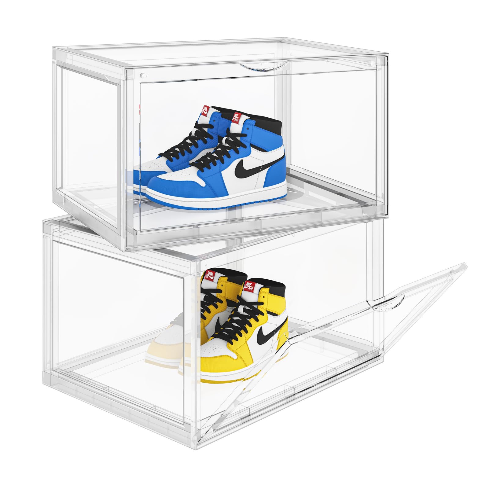 XX-Large 2 Pack Thicken Shoe Display Case Clear Shoe Storage Box,Stackable Ultra Transparent Plastic Shoe Box for Closet,Durable Sneaker Organizer with Magnetic Door