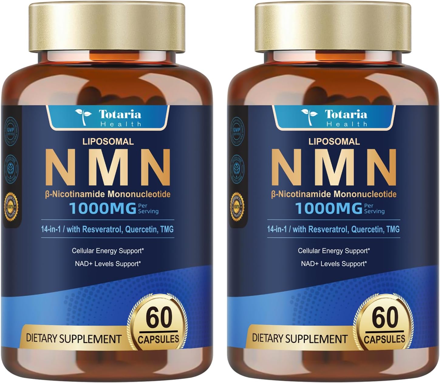 Totaria 2 Packs Liposomal NMN Supplement 1000mg, 14-in-1 NMN Resveratrol Complex with CoQ10, TMG, Quercetin, ALA, PQQ, Support NAD Levels, Cellular Energy & Healthy Aging, cGMP, Filler Free
