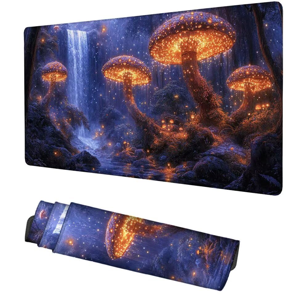 Podkładka pod mysz XXL 1000 x 500 x 3 mm Kaskada Mysz Grzyb Podkładka na biurko, akcesoria do gier, wysoka precyzja i szybkość ze zszytymi krawędziami i antypoślizgową podstawą, do biura, domu f-343