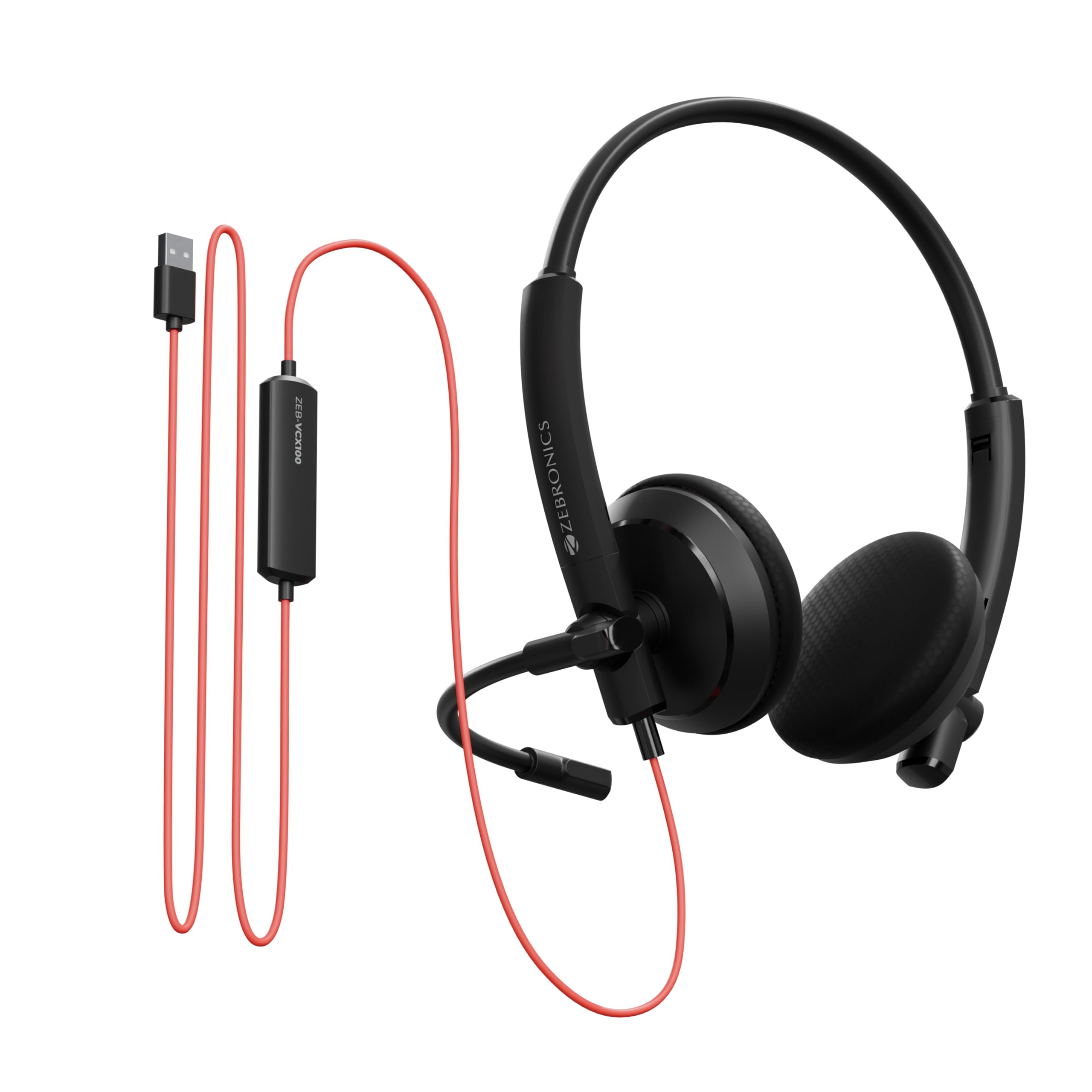 Zebronics USB Wired Headphones, 27mm Drivers, Adjustable Mic, 1.8m Cable, Adjustable Headband, Volume Control, Compatible with Laptop/PC (VCX 100)-image-9