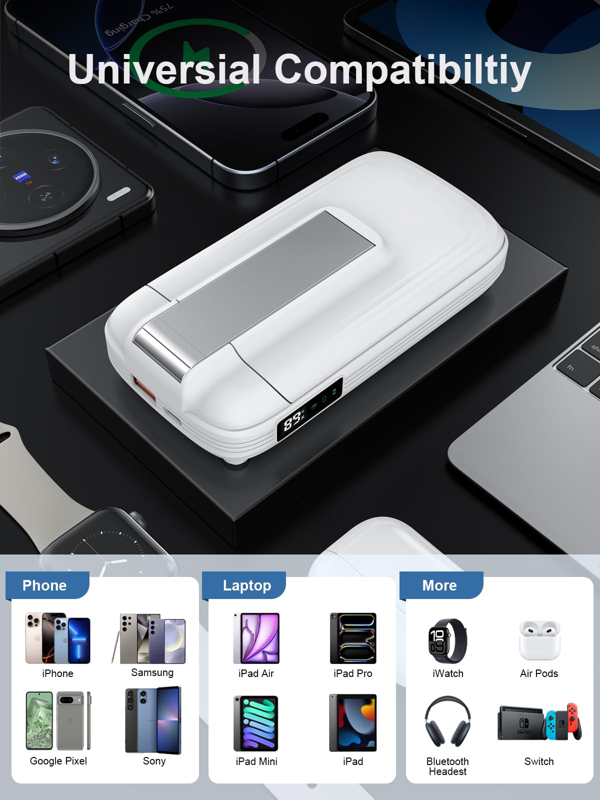 Chargeur Sans Fil Portable 5-en-1 - Batterie Externe 10000mAh 20W Avec Support Pour IPhone, IWatch Et écouteurs