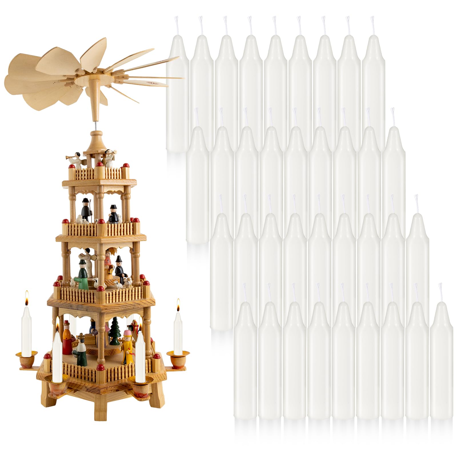 Nuanchu Lot de 36 bougies de sapin de Noël pour pyramides - 10,2 x 2 cm - Bougies de Noël traditionnelles en cire pour sapin de Noël - Décoration saisonnière (blanc)